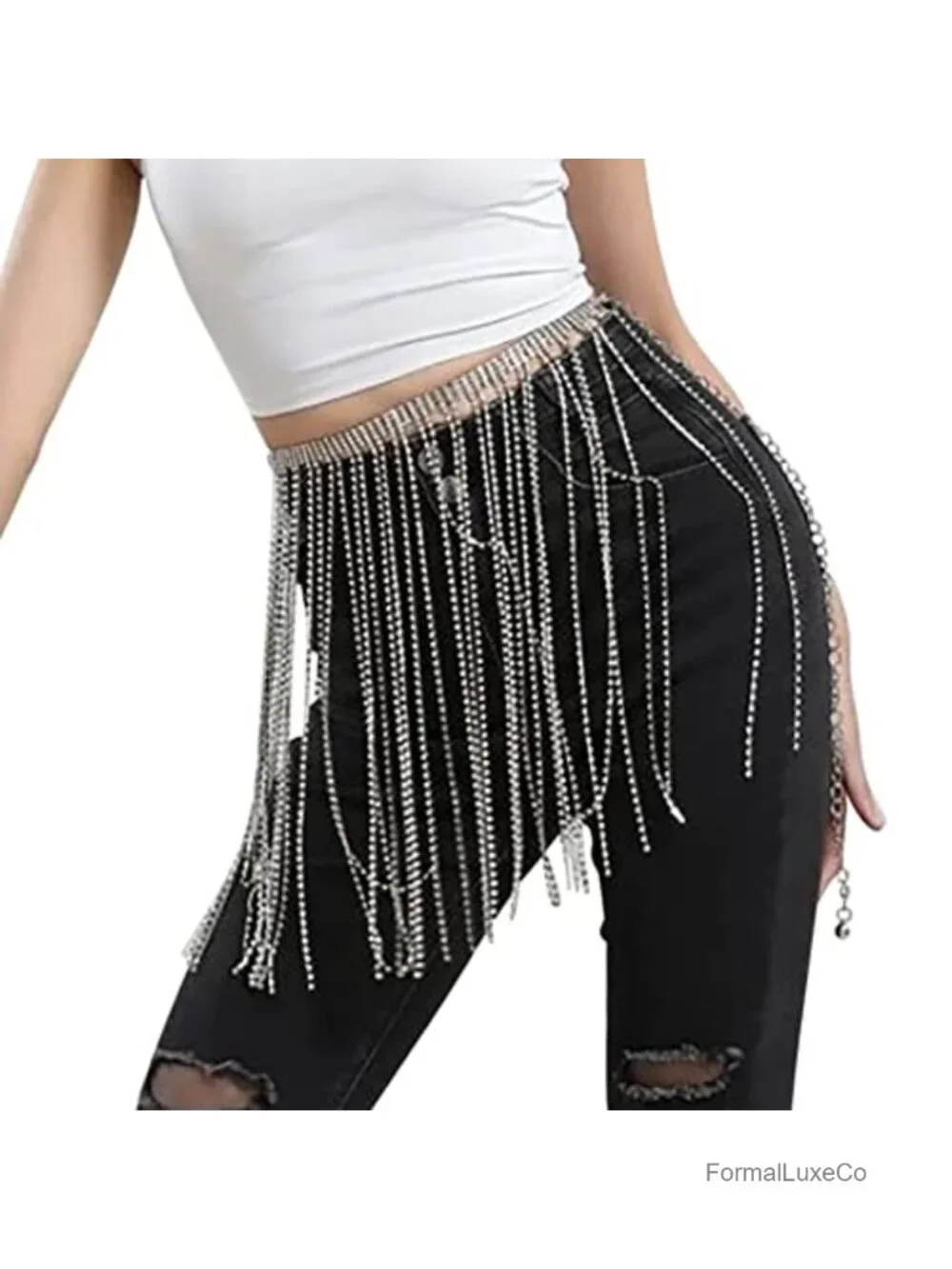 Rhinestone Fringe Waist Chain Belt for Dresses Jeans Skirts